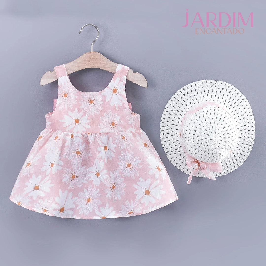vestido infantil floral vestido infantil com estampa de flores vestido meninas floral vestido feminino criança com flores vestido infantil algodão poliéster vestido de verão para meninas vestido infantil com chapéu vestido floral e chapéu infantil moda infantil verão roupa infantil flores e chapéu