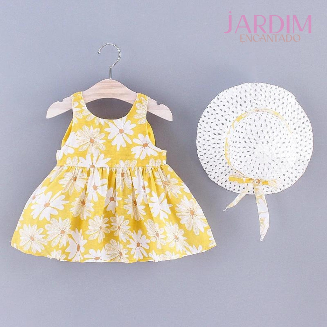 vestido infantil floral vestido infantil com estampa de flores vestido meninas floral vestido feminino criança com flores vestido infantil algodão poliéster vestido de verão para meninas vestido infantil com chapéu vestido floral e chapéu infantil moda infantil verão roupa infantil flores e chapéu