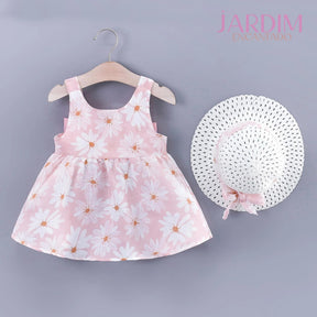 vestido infantil floral vestido infantil com estampa de flores vestido meninas floral vestido feminino criança com flores vestido infantil algodão poliéster vestido de verão para meninas vestido infantil com chapéu vestido floral e chapéu infantil moda infantil verão roupa infantil flores e chapéu