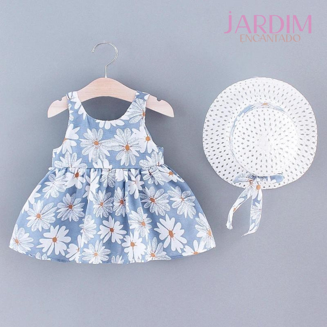 vestido infantil floral vestido infantil com estampa de flores vestido meninas floral vestido feminino criança com flores vestido infantil algodão poliéster vestido de verão para meninas vestido infantil com chapéu vestido floral e chapéu infantil moda infantil verão roupa infantil flores e chapéu