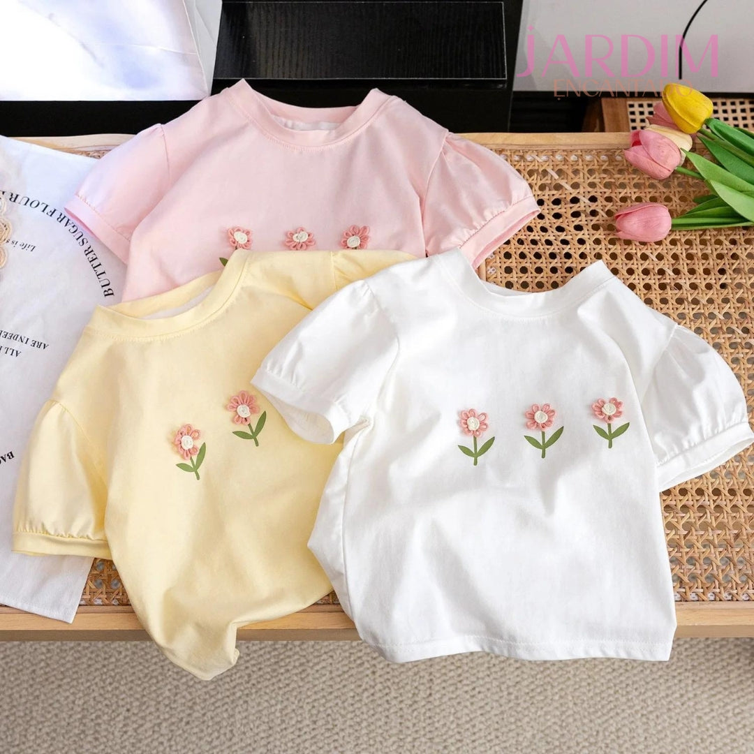 Blusa feminina infantil Blusa infantil estampa flores Blusa menina algodão poliéster Blusa floral infantil Roupa feminina infantil Blusa floral algodão poliéster Blusa estampa flores meninas Blusa de flores para meninas Blusa infantil confortável Blusa casual infantil